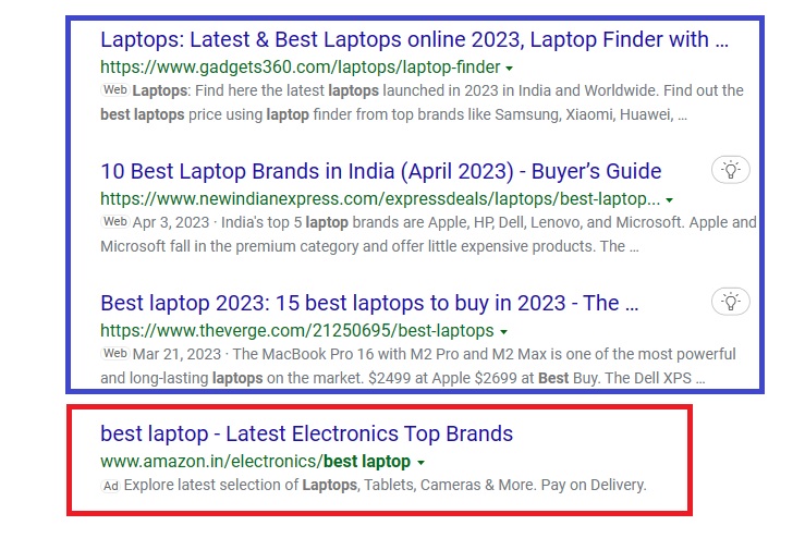 Why business needs a website: Serach Engine Results page when searching for Best Laptops